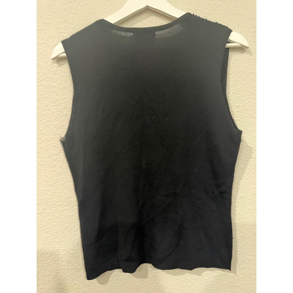 Jennifer RobertsBlack Beaded Rhinestone V-Neck Knit Tank Top Shell Medium Y2K - Picture 5 of 5